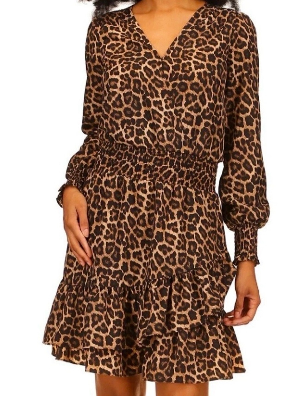 Michael Kors Leopard Print Long-Sleeve Dress - Brown & Black